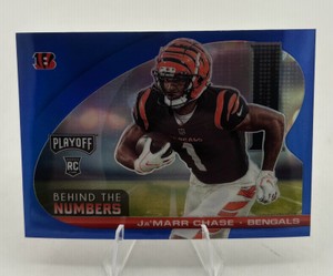 2021 Panini Playoff JaMarr Chase Behind the Numbers Blue Prizm Rookie Card #BTN-JCH