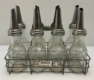 Vintage TEXACO Oil S.A.E. 30 Oil Bottle Carrier With Misc. Oil Bottles