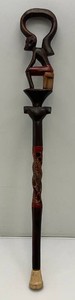 Vintage Collectible Hand Carved African Themed Iron Wood Walking Cane 35