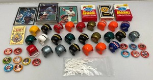 Misc. Collectible Sports Items Including Trading Cards, Miniature Football Helmets (Some Mising Face Guards)