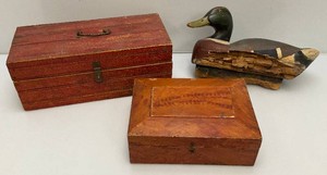 Vintage Wooden Chests And Wooden Mallard Duck Decoy (As Seen)