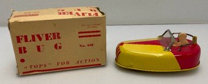 1930s Linstroms Tin Litho Wind Up Fliver Bug Race Car With Sound In Original Box (Works)
