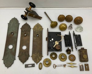 Group Of Misc. Antique Door Hardware Including Heavy Brass Door Knobs& More