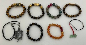 Misc. Oriental Beaded Bracelets Including Jade, Tigers Eye And More