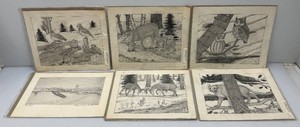 Original Lloyd H Scarseth Ink Sketches For Calendar 14 x 16