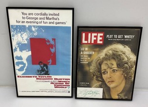 Framed Behind Glass Liz Taylor Autograph Life Magazine 11 x 14 & Elizabeth Taylor Framed Behind Glass Movie Poster 11 x 17