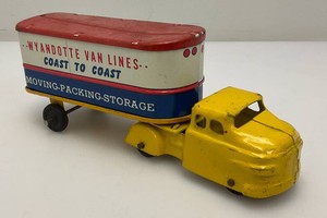 Vintage Pressed Tin Litho Wyandotte Van Lines Coast To Coast Moving Truck And Trailer 8