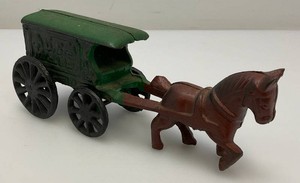 Vintage Split Cast Iron US Mail Horse And Wagon 7