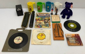 Misc. Vintage Collectible Items Including Cartoon Character Cups, Camera, Coins And More