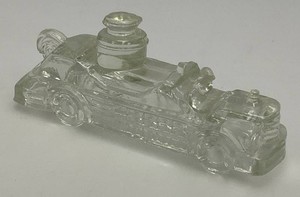 Vintage Mid Century Glass Fire Truck Candy Container Clear 5 (Chips Present)