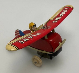 Vintage MARX 5 Looping Tin Litho Wind-Up Airplane (No Key) Works