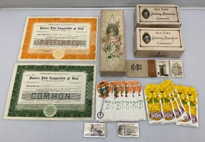 Antique Candy Boxes, Miniature Photos, Paper Stocks And more