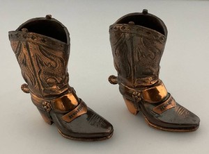 Miniature Cast Metal Bronze Copper Cowboy Boots Toothpick Holders 3