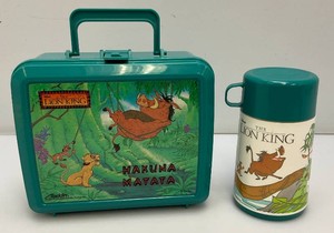 Vintage Aladdin Disney Lion King Teal Plastic Lunch Box With Thermos