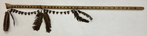 Vintage Native American Deer Skin Feathered Draped Lance 59 34