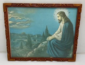 Antique Atkinson Fox Framed Behind Glkass Litho Of Jesus In The Garden Of Gethsemane (Mount Of Olives) 17 x 21 12