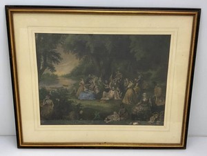 Framed Behind Glass Lilly Rush 1864 The Picnic, Or The Fourth Of July A Day To Be Remembered Engraving 32 12 x 42 12