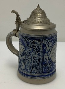 Vintage German Beer Stein Blue And Grey .5L 7
