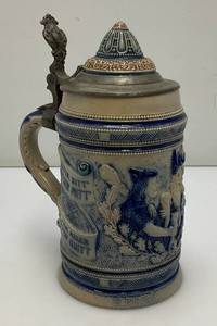 Vintage German Beer Stein Blue And Grey 1L  9