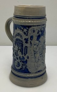Vintage German Beer Stein Blue And Grey 1L  8 12