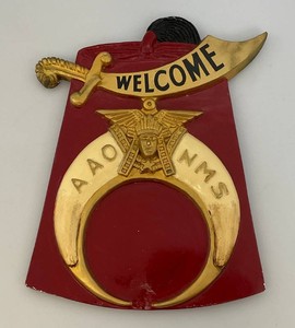 Vintage 1930s-40s Shriners AAONMS Chalkware Plaque 9 x 11 v34