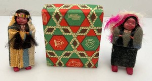 Vintage native American Skookum Indian Dolls 3 In Original Box