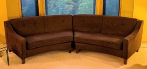Curved Brown Sofa - Textured Upholstery