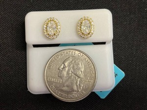 Moissanite Gold Halo Earrings - Sterling Silver 1.22 CTW VVS D Color - $599 retail tag