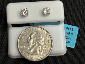 Stud Earrings - Sterling Silver Moissanite 0.85 CTW VVS D Color - $499 retail tag
