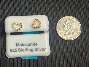 Moissanite Open Heart Stud Earrings - 925 Sterling Silver Gold Plated - $162 retail tag