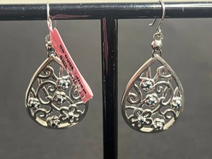 Sterling Silver Diamond Earrings - Floral Teardrop Dangle Pair - $668 retail tag