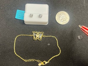 Moissanite & Sterling Stud Earrings w $499 retail tag & Sterling Butterfly Necklace Mixed Lot