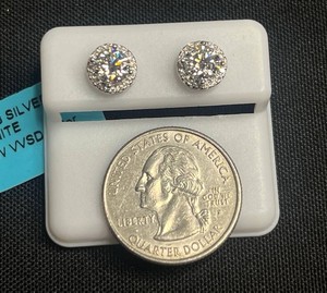 Sterling Silver Halo Moissanite Stud Earrings - 1.83 CTW VVS D Color - $599 retail tag