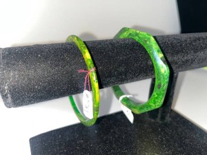 Green Bangle Bracelets - Marbled Costume Jewelry (Lot of 2)