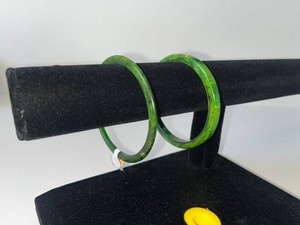 Bangle Bracelets - Green Marbled Pair
