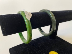Green Bangle Bracelets - Translucent Mottled Pair (Lot of 2)