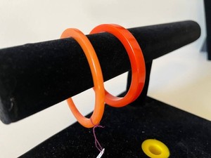 Orange Bangle Bracelets - Pair of Vintage-Style Bracelets