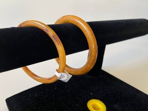Bangle Bracelets - Amber-Tone Marbled Pair
