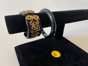 Costume Jewelry Bracelets - Black & Gold-Tone Cuff Group (Lot of 2)