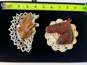 Wood Carved Leaf & Horse Pins