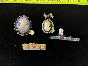 VTG Brooches - Cameo and Floral Brooches