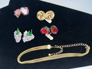 Costume Jewelry Mixed Lot - Floral, Clip-On Earrings & Chain Necklace