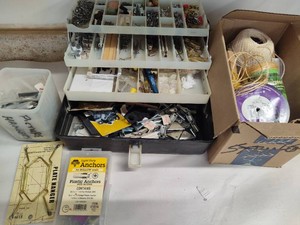 Lot of Picture Hangers, Anchors, Screws and String