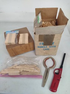 Lot of Wood Plugs, Craft Sticks, Butcher Block & Misc
