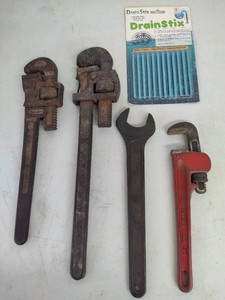 Lot of Large Wrenches and Drain Stix