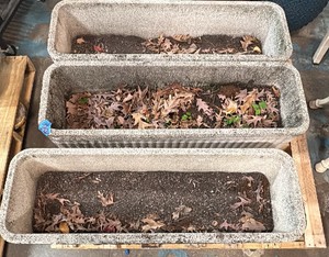 Pallet with 3 cement planters
