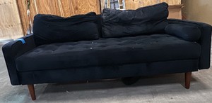 Dark velvet, button-tufted square-arm sofa