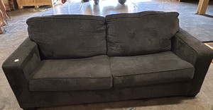 2 seat black fabric couch with ottoman