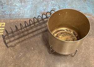 Metal plant pot and cast iron garden bed