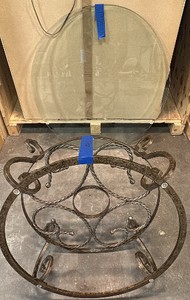 Cast iron and glass coffee table